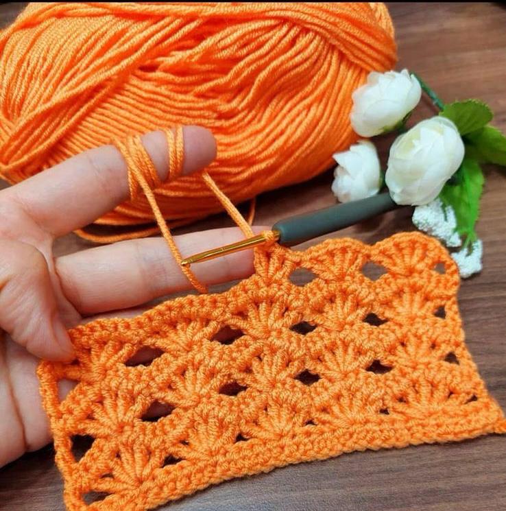 Traditional Kashmiri crochet work with vibrant orange yarn by skilled artisans